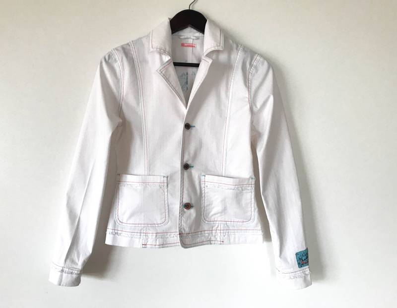 Vintage-Denim Jacke Weiße Jeans Kurze Frauen Jeansjacke Größe Kleine von AgritasVintage