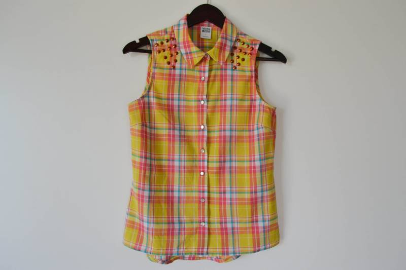 Vintage Frauen Shirt Baumwolle Gelb Home Leichte Bluse Ärmellose Partei Geschenk Für Ihre Größe Small von AgritasVintage