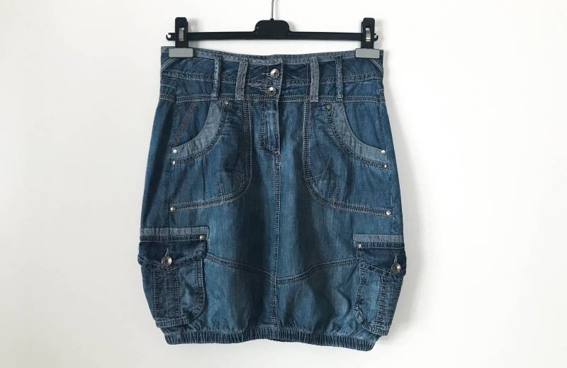 Vintage Hellblauer Jeansrock A Linie Mini High Waist Baumwolle Hippie Grunge Boho Western Sommerrock Klein von AgritasVintage