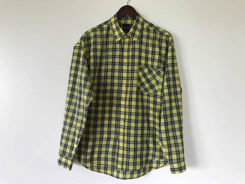 Vintage Nk Herren Sommer-Shirt Gelb Blau Shirt Männer-Taste Bis Long Sleeve Kariert Sommer Arbeit Groß von AgritasVintage