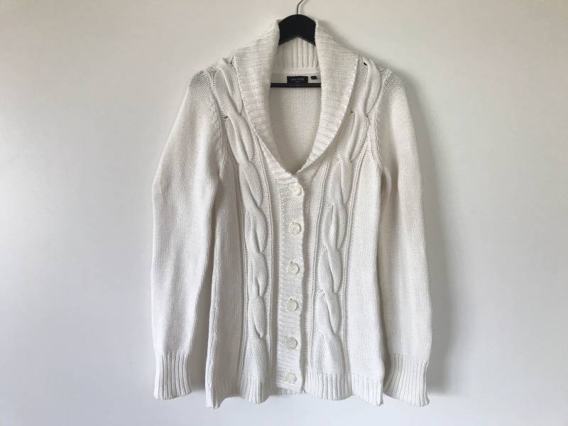 Vintage Strick Cardigan Stricken Pullover Gestrickt Weiß Jacke Frauen Boho Strickjacke Weste Klein von AgritasVintage
