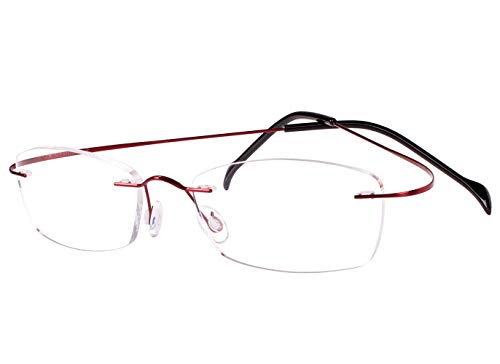 Agstum Reines Titan randloser Rahmen optische Scharnierbrille für Damen und Herren, rot, M von Agstum