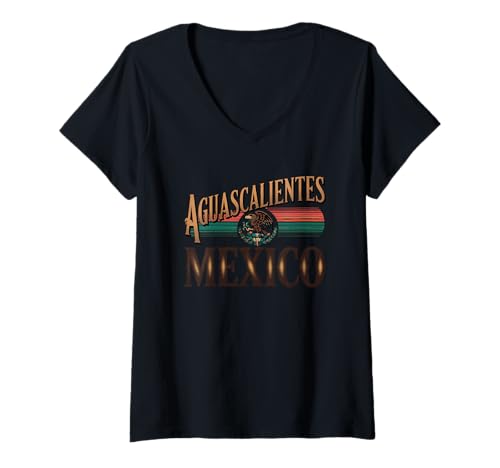Damen Aguascalientes Mexiko Souvenir Vintage Retro Bekleidung & Geschenke T-Shirt mit V-Ausschnitt Damen Aguascalientes Mexiko Souvenir Vintage Retro Bekleidung & Geschenke T-Shirt mit V-Ausschnitt von Aguascalientes tourist gift