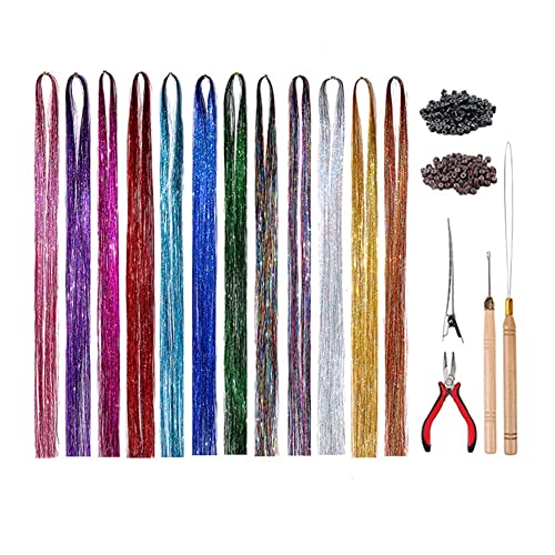 Agwuoetr Haarverlängerung, Golddraht, Haarverlängerung, Farbiger Draht, Haarverlängerung, Draht-Lametta-Set, Hitzebeständiges Feenhaar-Lametta-Set mit Werkzeugen von Agwuoetr
