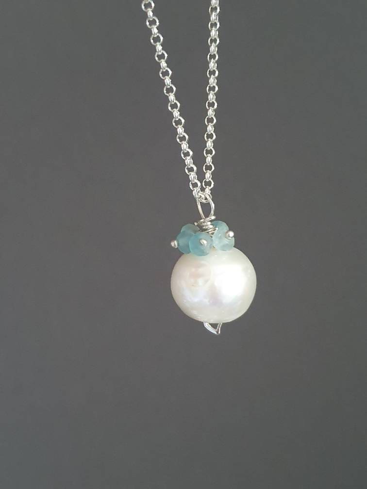 Kette Mit Perle, Perlenkette 925Silber, Apatit von AhaSchmuck