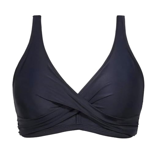 Ahagogo Bikini Oberteil Große Brüste Rückenfreies Oberteil Bikini Damen Push Up Wickeloptik Lace Up Bikini Top V Ausschnitt Badeanzug Top Sommer Strand Bikini Top Swimsuit Oberteil (#1-Black, L) von Ahagogo