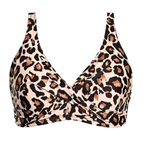 Ahagogo Bikini Oberteil Große Brüste Rückenfreies Oberteil Bikini Damen Push Up Wickeloptik Lace Up Bikini Top V Ausschnitt Badeanzug Top Sommer Strand Bikini Top Swimsuit Oberteil (#2-Brown, M) von Ahagogo