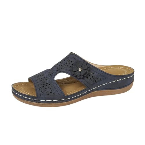 Ahagogo Damen Pantoffeln PU Sandalen Sommer Schuhe Plateau Pantoletten Keilabsatz Strandschuhe Schlappen Extra Bequeme Sandalen Leichte Orthopedische Hausschuhe… (#C-Blue, 39) von Ahagogo
