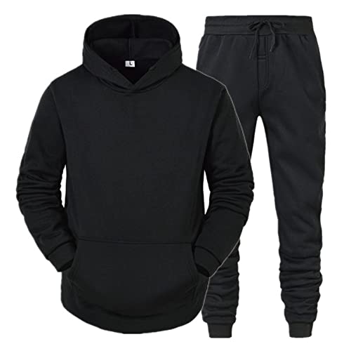 Ahagogo Herren Jogging Anzug Trainingsanzug Sportanzug Gym Warm Tracksuit Atmungsaktiv Hausanzug Männer Jogginganzug 2 Piece Hoodie Sporthose Kapuzenpullover Winter Set (Black, L) von Ahagogo