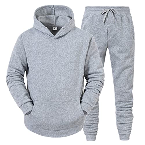 Ahagogo Herren Jogging Anzug Trainingsanzug Sportanzug Gym Warm Tracksuit Atmungsaktiv Hausanzug Männer Jogginganzug 2 Piece Hoodie Sporthose Kapuzenpullover Winter Set (Grey, M) von Ahagogo