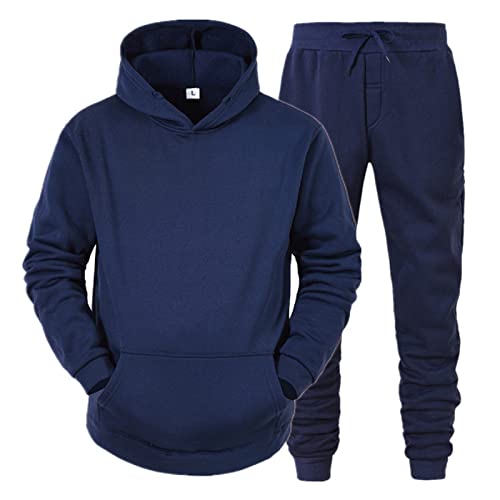 Ahagogo Herren Jogging Anzug Trainingsanzug Sportanzug Gym Warm Tracksuit Atmungsaktiv Hausanzug Männer Jogginganzug 2 Piece Hoodie Sporthose Kapuzenpullover Winter Set (Navy, M) von Ahagogo