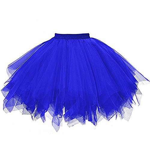 Tüllrock Damen Karneval Kostüm Tütü Rock 50er Tütü Rock Kurz Ballett Unterrock Crinoline Petticoat Tutu Marathon tüllrock (DE/NL/SE/PL, Alphanumerisch, Einheitsgröße, Regular, Regular, Blau) von Ahagogo