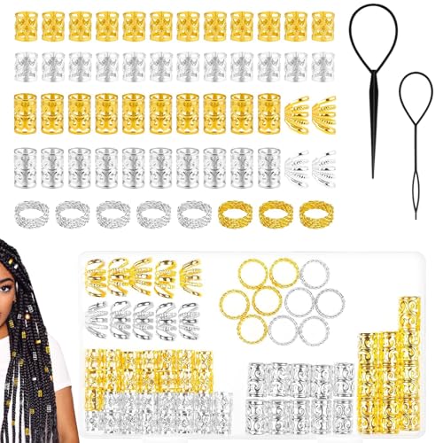 72 Stück Haarschmuck Festival, Haarperlen, Aluminium Haarringe, Dreadlocks Schmuck, Haarperlen Zum Klipsen, Festival Haarschmuck, Haarschmuck Silber, Haarschmuck Für Damen Herren von Ahaimy