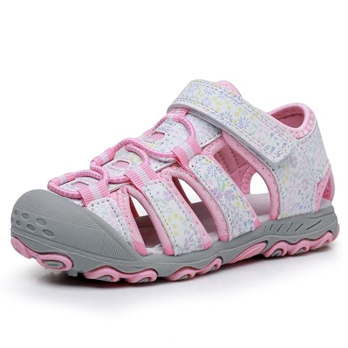 Ahannie Jungen Mädchen Sommer Trekking & Wanderschuhe Sandalen, Sport & Outdoor Sandalen für Jungen, Kinder Arch Support Geschlossene Sandalen(EUY118-Pink/Floral-24) von Ahannie