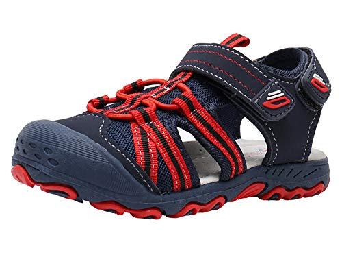 Ahannie Jungen Sommer Trekking & Wanderschuhe Sandalen, Sport & Outdoor Sandalen für Jungen, Kinder Arch Support Geschlossene Sandalen (Color : Bleu Marine/Rot, Size : 23 EU) von Ahannie