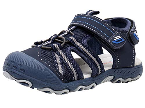 Ahannie Jungen Sommer Trekking & Wanderschuhe Sandalen, Sport & Outdoor Sandalen für Jungen, Kinder Arch Support Geschlossene Sandalen (Color : Marine/Grau, Size : 22 EU) von Ahannie