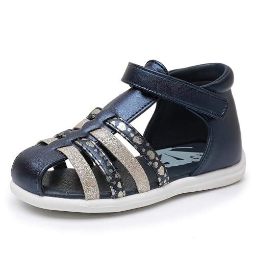 Ahannie Kinder Jungen Mädchen Outdoor Fischer Sandalen, Unisex Kind Geschlossene Zehenkappe erste Sommer Fischer Schuhe(EUAH02-Navy Blue/Gold-22) von Ahannie