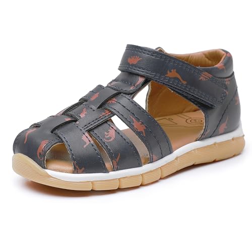 Ahannie Kinder Jungen Mädchen Outdoor Fischer Sandalen, Unisex Kind Geschlossene Zehenkappe erste Sommer Fischer Schuhe(EUAH03-Navy/Dinosaur-22) von Ahannie