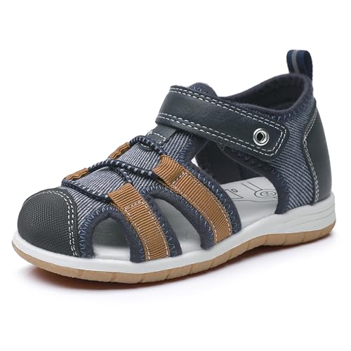 Ahannie Kinder Jungen Mädchen Outdoor Fischer Sandalen, Unisex Kind Geschlossene Zehenkappe erste Sommer Fischer Schuhe(EUAH05-Navy/Black/Brown-21) von Ahannie