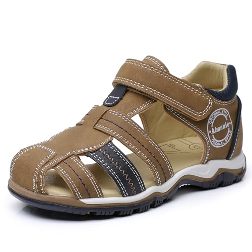 Ahannie Kinder Jungen Mädchen Outdoor Fischer Sandalen, Unisex Kind Geschlossene Zehenkappe erste Sommer Fischer Schuhe(EUAH06-Braun/Marine-30) von Ahannie