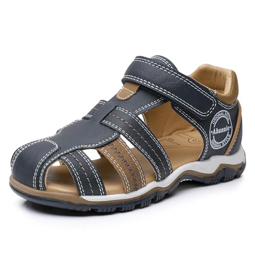 Ahannie Kinder Jungen Mädchen Outdoor Fischer Sandalen, Unisex Kind Geschlossene Zehenkappe erste Sommer Fischer Schuhe(EUAH06-Marine/Braun-25) von Ahannie