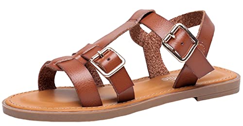 Ahannie Mädchen Sommer Riemchensandalen,Kinder Sandale mit Riemen und Schnalle(GD820-Bräunen-EU 27/US 10/UK 9) von Ahannie