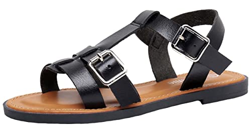 Ahannie Mädchen Sommer Riemchensandalen,Kinder Sandale mit Riemen und Schnalle(GD820-Schwarz-EU 27/US 10/UK 9) von Ahannie