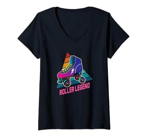 Damen Retro Roller Skater Vintage 1970er 1980er Lustige Roller Legend T-Shirt mit V-Ausschnitt Damen Retro Roller Skater Vintage 1970er 1980er Lustige Roller Legend T-Shirt mit V-Ausschnitt von Aharon's Stuff