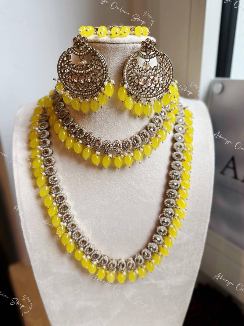 Anugrah Collection - Polki Schmuckset Farbe Gelb Designer Ausgefallener Schmuck in Bester Qualität von AharyaOnlineShop