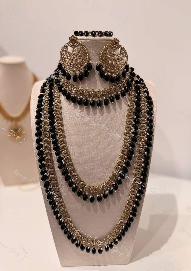 Anugrah Collection - Polki Schmuckset Farbe Schwarz Designer Ausgefallener Schmuck in Bester Qualität von AharyaOnlineShop