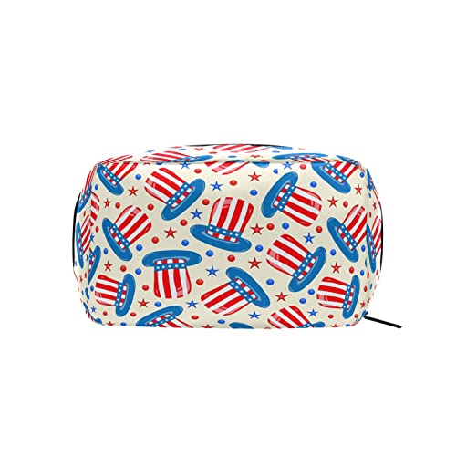 4. Juli Hut Polka Dots Make-up-Tasche Tragbare Organizer-Kosmetiktasche für Reisen, Make-up-Tasche, Geschenke, Kulturbeutel für den täglichen Gebrauch für Mädchen und Frauen von Ahdyr