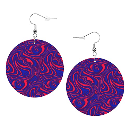 Abstrakte rote und blaue Marmorstruktur, runde Kunstleder-Ohrringe für Teenager-Mädchen und Frauen, Tropfen-Ohrringe, Geschenk von Ahdyr