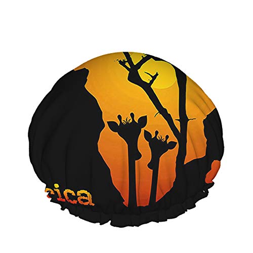 Afrikanische Karte Duschhaube Orange Sonne Roter Himmel Sonnenuntergang Giraffe Baum Silhouette Große Badekappen für Frauen Männer Mädchen Langes Haar Wasserdichte wiederverwendbare Hüte Afrikanische Karte Duschhaube Orange Sonne Roter Himmel Sonnenuntergang Giraffe Baum Silhouette Große Badekappen für Frauen Männer Mädchen Langes Haar Wasserdichte wiederverwendbare Hüte von Ahdyr