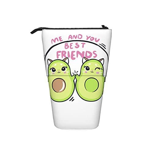 Ahdyr Avocado Katze Mädchen Stehend Teleskop Federmäppchen aus Segeltuch mit Reißverschluss Schreibwaren Federmäppchen für Mädchen Frauen Jungen von Ahdyr