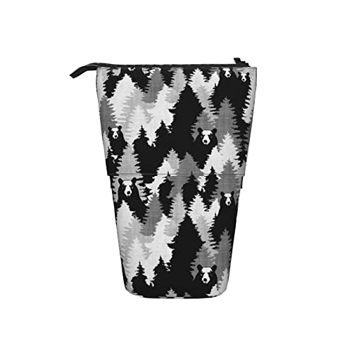 Ahdyr Bear Camo Schwarz Weiß Teleskop-Federmäppchen Stand-Up-Organizer Kosmetiktasche Make-up-Tasche Schreibwaren Stiftetui von Ahdyr