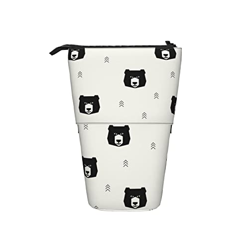Ahdyr Bears Bear Head Schwarz Teleskop-Federmäppchen Stand-Up-Organizer Kosmetiktasche Make-up-Tasche Schreibwaren Stiftetui von Ahdyr