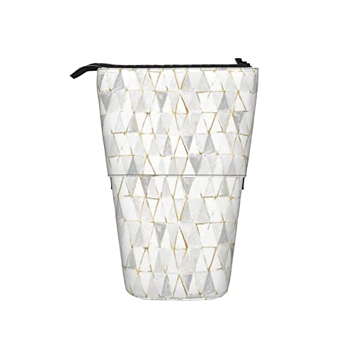 Ahdyr Bemalte Dreiecke Weißgold Teleskop-Federmäppchen Stand-Up-Organizer Kosmetiktasche Make-up-Tasche Schreibwaren Stiftetui von Ahdyr
