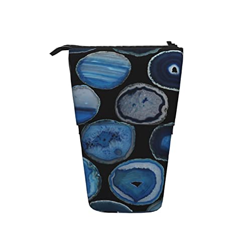 Ahdyr Blau Schwarz Achatscheiben Teleskop Federmäppchen Stand-Up Organizer Kosmetiktasche Make-up Tasche Schreibwaren Stiftetui von Ahdyr