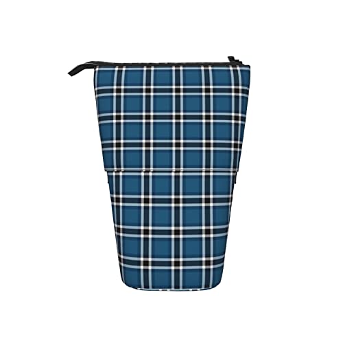 Ahdyr Blau Schwarz und Weiß Plaid Teleskop Federmäppchen Stand-Up Organizer Kosmetiktasche Make-up Tasche Schreibwaren Stiftetui von Ahdyr