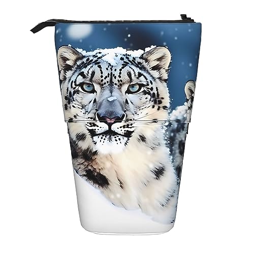 Ahdyr Blauäugiger Schneeleopard, stehendes Federmäppchen, niedliche Stifttasche, Teleskop-Briefpapiertasche, Make-up-Kosmetiktasche für Frauen im Büro von Ahdyr