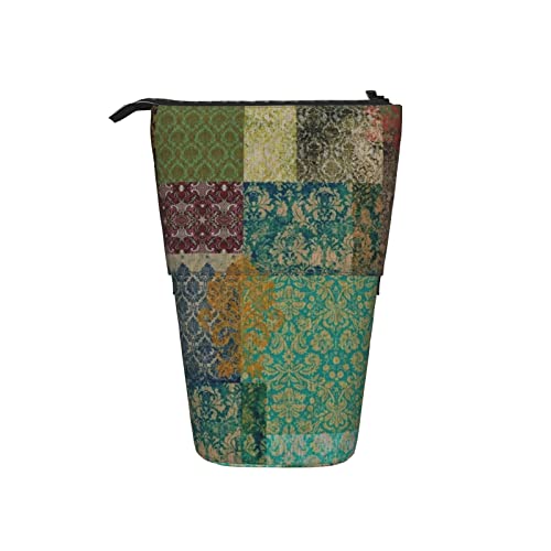 Ahdyr Bohemian Cheater Quilt Patchwork Teleskop-Federmäppchen Stand-Up-Organizer Kosmetiktasche Make-up-Tasche Schreibwaren Stiftetui von Ahdyr