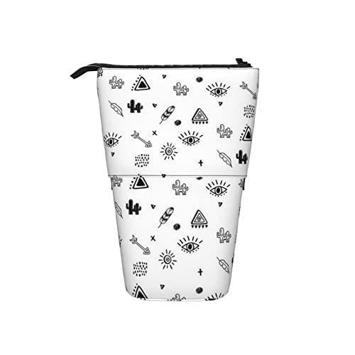 Ahdyr Boho Federmäppchen Geometrisch Schwarz Weiß Druck Teleskop Federmäppchen Stand-Up Organizer Kosmetiktasche Make-up Tasche Schreibwaren Federmäppchen von Ahdyr