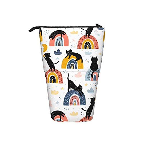 Ahdyr Boho Schwarze Katzen stehend Teleskop Federmäppchen aus Segeltuch mit Reißverschluss Schreibwaren Federmäppchen für Mädchen, Frauen, Jungen von Ahdyr