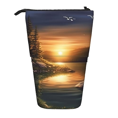 Ahdyr Camping Lake Stehendes Federmäppchen, niedliche Stifttasche, Teleskop-Briefpapiertasche, Make-up-Kosmetiktasche für Frauen im Büro von Ahdyr