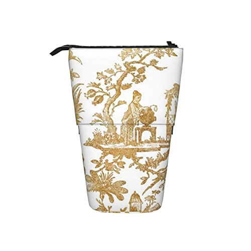Ahdyr Chinoiserie Toile Gilt On White Teleskop-Federmäppchen Stand-Up-Organizer Kosmetiktasche Make-up-Tasche Schreibwaren Stiftetui von Ahdyr