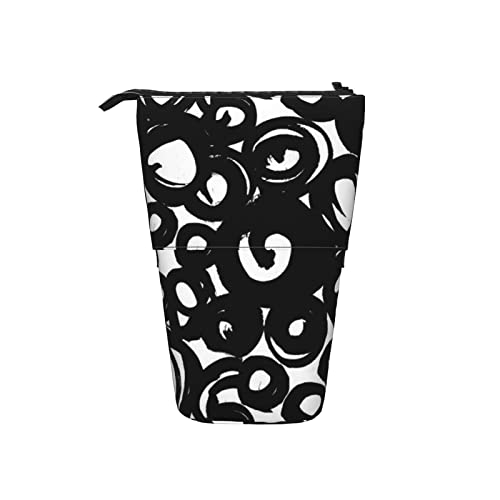 Ahdyr Circle Vibes schwarz und weiß lackiertes Teleskop-Federmäppchen, Stand-Up-Organizer, Kosmetiktasche, Make-up-Tasche, Schreibwaren, Federmäppchen von Ahdyr