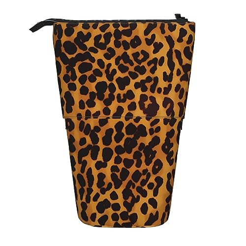 Ahdyr Cooles stehendes Federmäppchen mit Geparden-Leopardenmotiv, niedliches Stiftetui, Teleskop-Briefpapiertasche, Make-up-Kosmetiktasche für Damen im Büro von Ahdyr