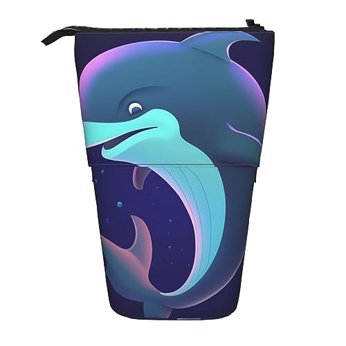 Ahdyr Dolphin Stehendes Federmäppchen, niedliche Stifttasche, Teleskop-Briefpapiertasche, Make-up-Kosmetiktasche für Damen, Büro von Ahdyr