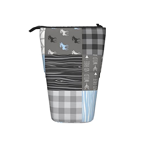 Ahdyr Elch-Patchwork-Quilt-Teleskop-Federmäppchen, Stand-Up-Organizer, Kosmetiktasche, Make-up-Tasche, Schreibwaren, Federmäppchen von Ahdyr