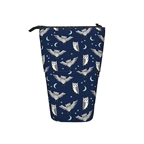 Ahdyr Eule Mond Sterne Himmel Nacht Teleskop-Federmäppchen Stand-Up-Organizer Kosmetiktasche Make-up-Tasche Schreibwaren Stiftetui von Ahdyr